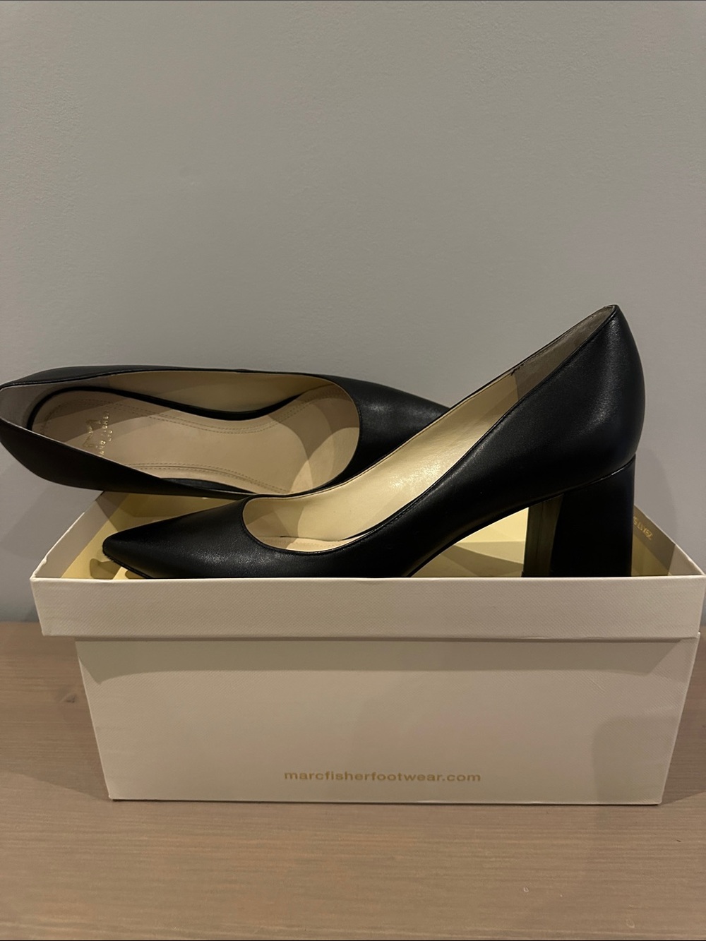 Marc Fisher Black Pointed Block Heel Pumps